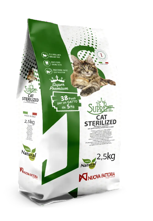 Supreme Cat Sterilized crocchette per gatti sterilizzati Nuova Fattoria sacco da 2,5 kg