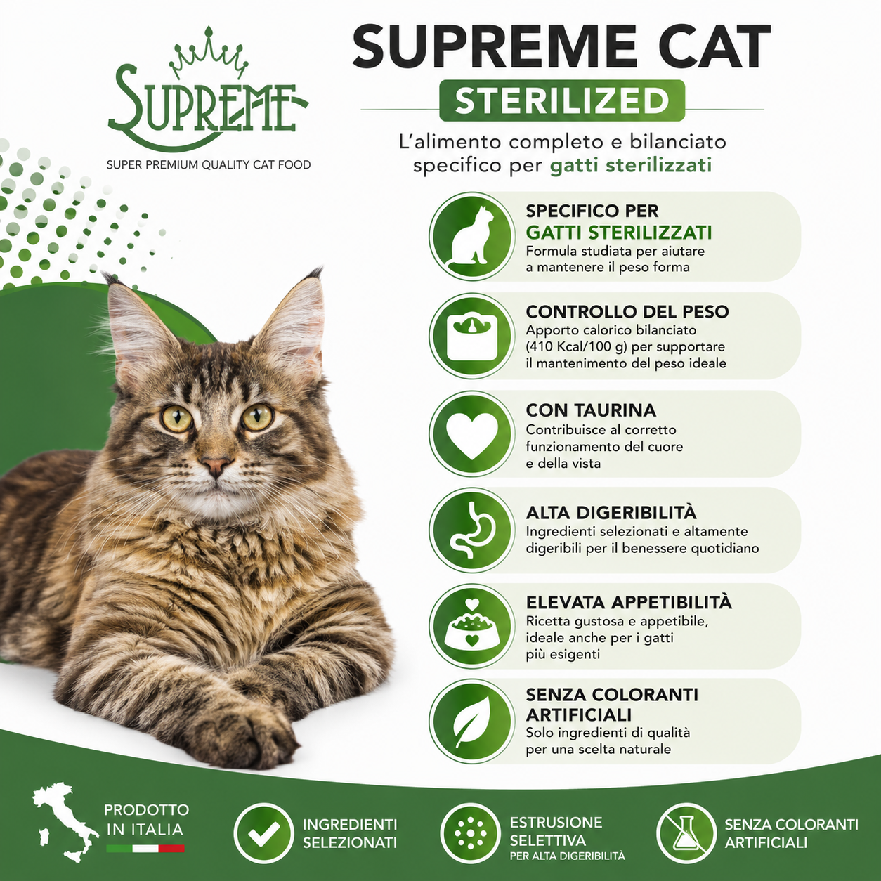 Benefici delle crocchette Supreme Cat Sterilized per gatti sterilizzati Nuova Fattoria