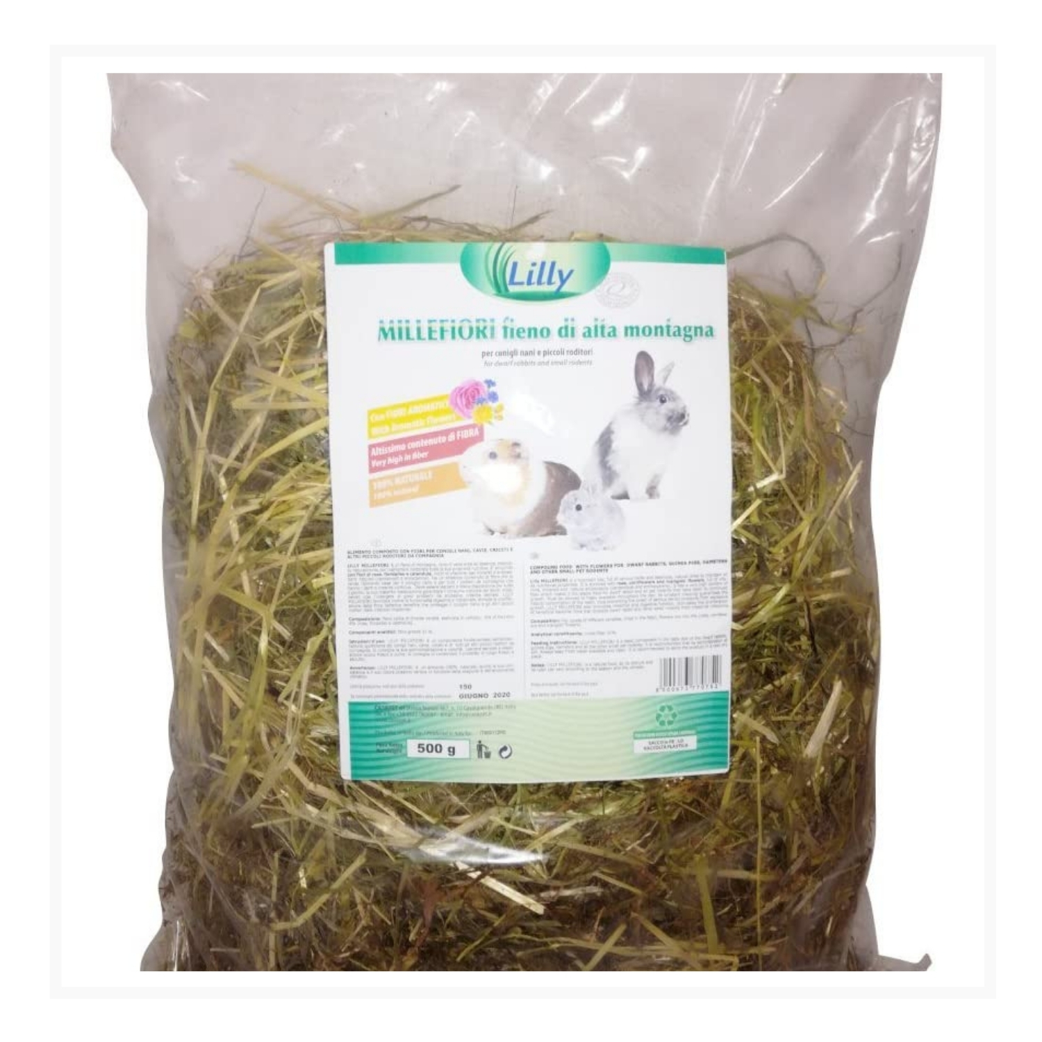 Fieno di montagna con fiori per conigli e piccoli roditori