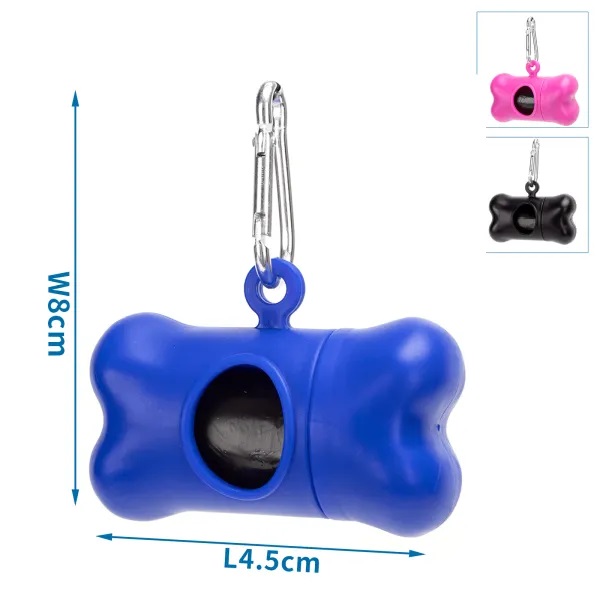 Dispenser per sacchetti igienici per cani a forma di osso, con moschettone integrato