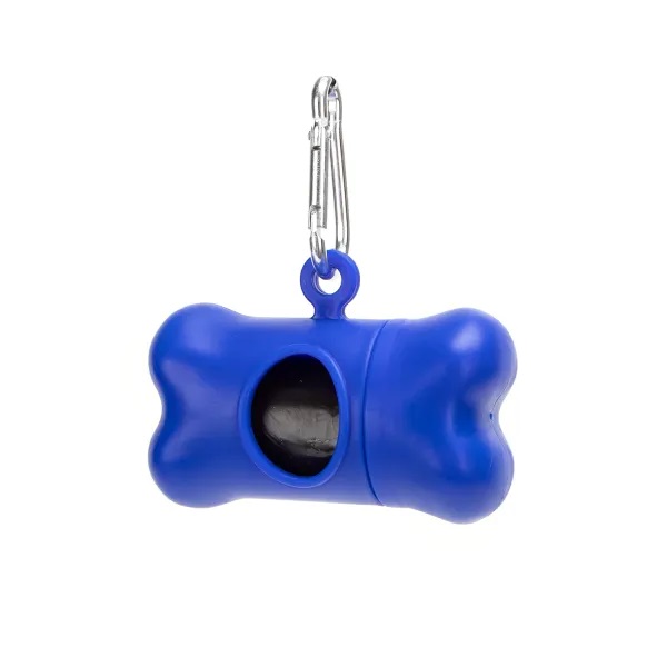 Dispenser per sacchetti igienici per cani a forma di osso, colore blu con moschettone