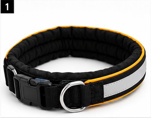 Collare imbottito riflettente per cani Dingo K9 nero e arancione