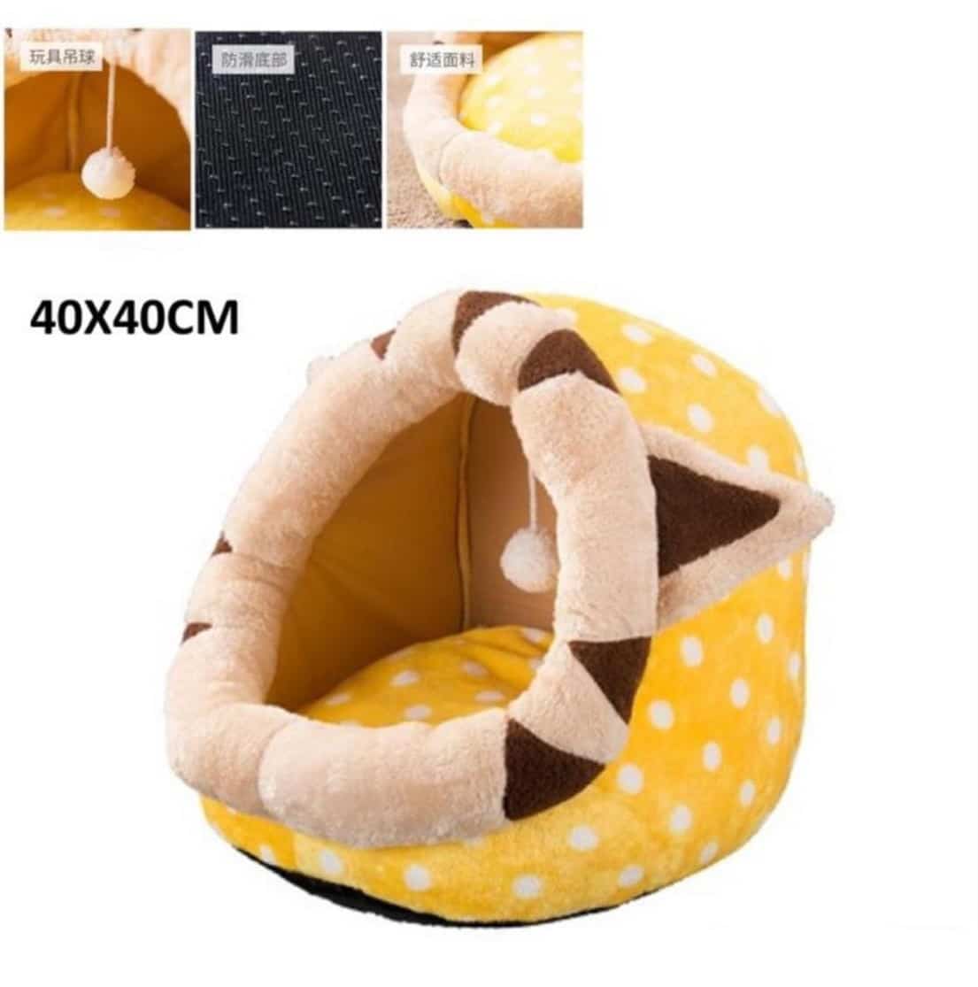 Cuccia igloo morbida per gatti e cani di piccola taglia, 40x40 cm, con base antiscivolo e pallina giocattolo