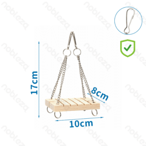 Altalena in legno per criceti, pappagalli e uccelli con catene in metallo &ndash; dimensioni 10x8x17 cm