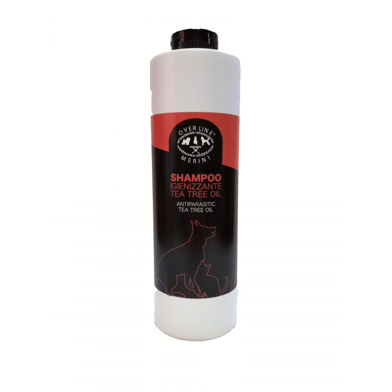 Flacone da 1 L di shampoo igienizzante per cani con Tea Tree Oil, azione antiparassitaria naturale