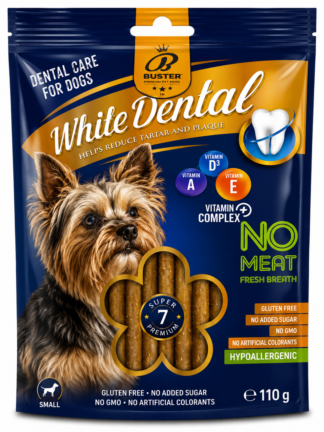 Snack dentale per cani White Dental Buster 110g Naturale No Meat con vitamine e azione antiplacca