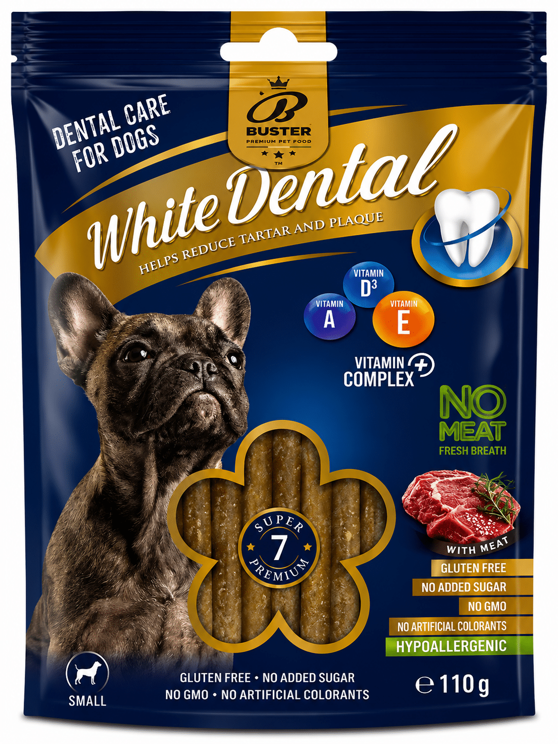 Snack dentale per cani White Dental Buster 110g Manzo con azione antiplacca e vitamine